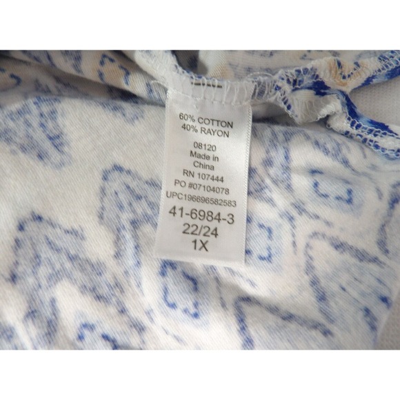 Jessica London 22/24 1X Tunic Boho Geometric Blue 3/4 Sleeve V Neck Peasant - Picture 10 of 11